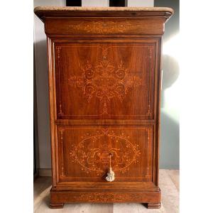 Rare Charles X Rosewood Secretary Very Rich Marquetry And Lemon Tree 