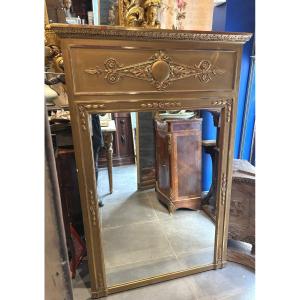 Empire Style Trumeau Mirror In Golden Wood With Palmettes Period 1900