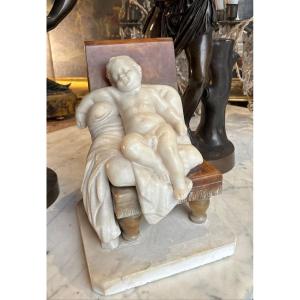 Marble And Alabaster Sculpture 19th Century Sleeping Child Dreaming Putto Angelot 