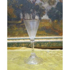 18th Century Crystal Flared Wine Glass With Spiral Decor 