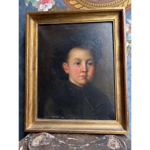 Old 19th Century Painting Portrait Of A Child Framed Dutch School Oil On Canvas 
