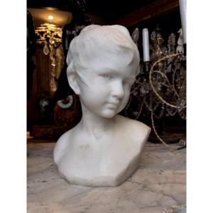 Old Marble Child Bust Young Man Signed Gia Loi