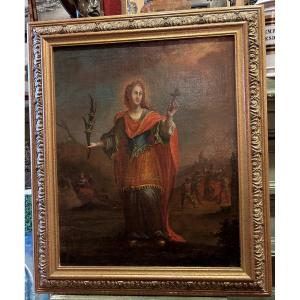 Sainte Apolline patronne des dentistes  tableau huile sur toile époque XVII -XVIIIe religieux 