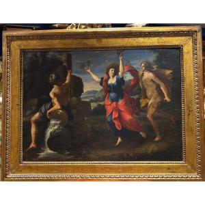 17th Century Oil On Canvas Painting, French School, The Metamorphoses Of Ovid, Apollo And Daphne 