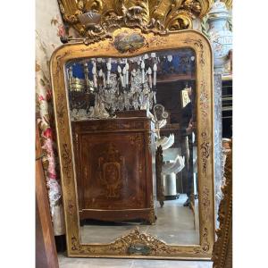 Antique Louis Philippe Mirror Gilt And Painted 