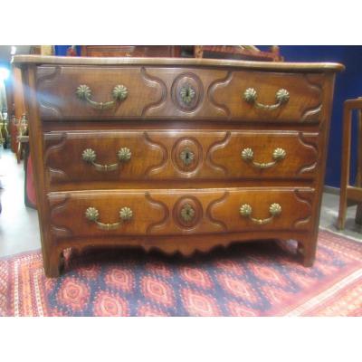 Convex Curved Dresser Epoque XVIII Eme Louis XIV Walnut 3 Drawer