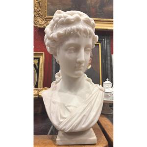 Eugène Aizelin, Bust Of Venus Diana In Carrara Marble, Dated 1871 