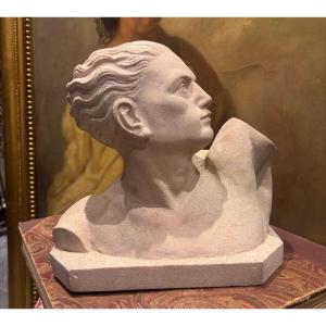 Lucien alliot sculpture en pierre tendre art déco buste d un jeune sportif vers 1920