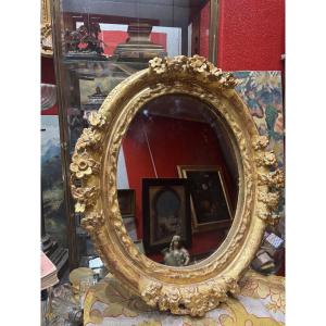 Antique Louis XIV Period Gilded Wood Oval Mirror Frame.