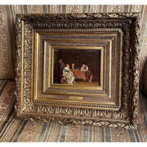 Plassan, Antoine Emile; 19th-century Oil Painting On Wood; A Renaissance Dinner; Banquet Scene