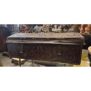 18th-century Studded Pirate Chest Covered In Fairly Thick Leather, With An Iron Lock