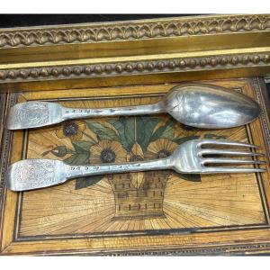 Couvert XVIII e en argent massif vers 1750 armoiries blason couronne comtale