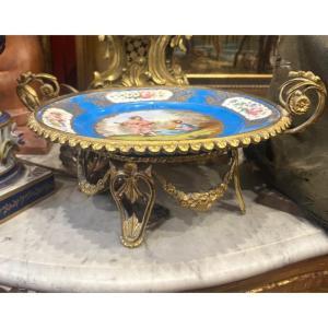 Sèvres Porcelain Plate Mounted On Bronze, Painted With A Romantic Scene 