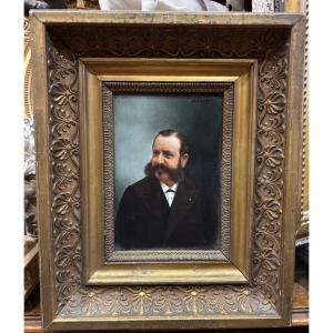 Tableau portrait XIXe par blanche letouzet homme de qualité huile sur porcelaine