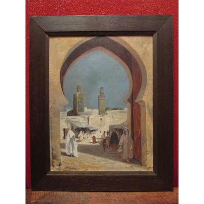 Ancien Tableau Huile Sur Toile Vers 1930 Orientaliste Porte Fes Maroc Suzanne Odoul Duquint 