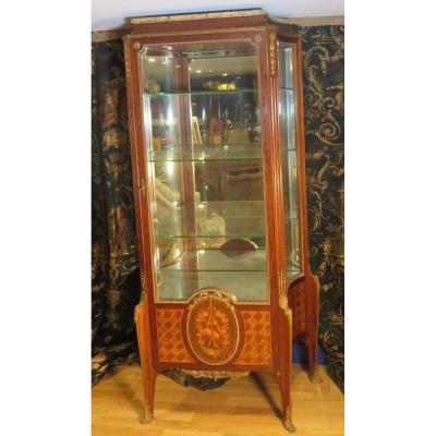 Old Showcase Argentier Napoleon III Style Lxvi Nineteenth Floral Marquetry And Gilt Bronze