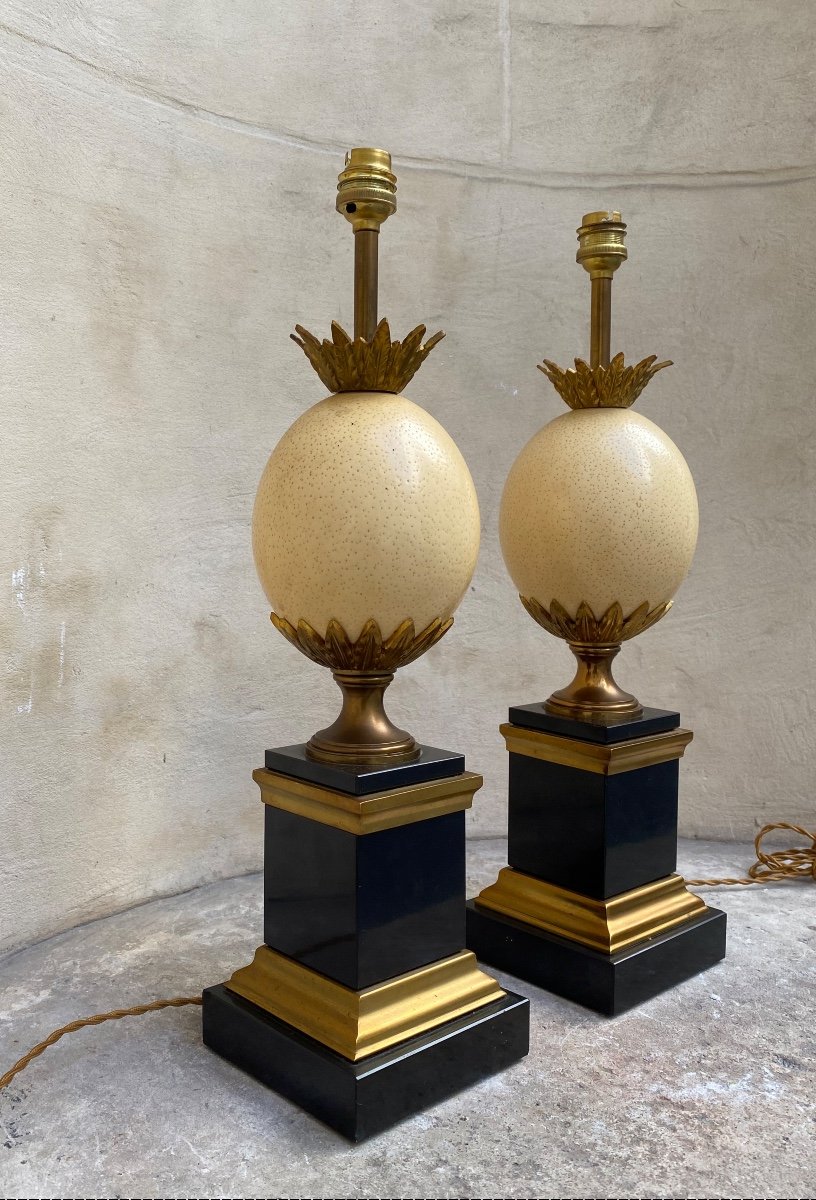Pair Of Ostrich Egg Lamps 60s-photo-2