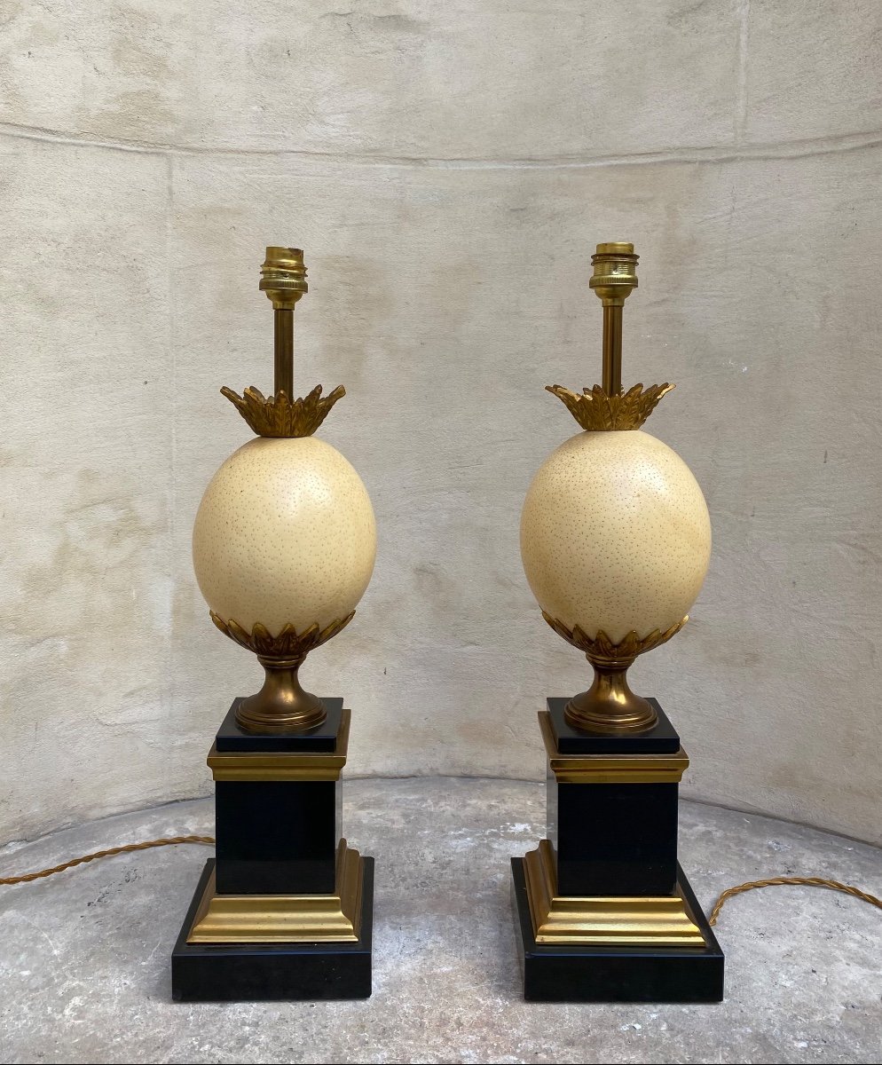 Pair Of Ostrich Egg Lamps 60s