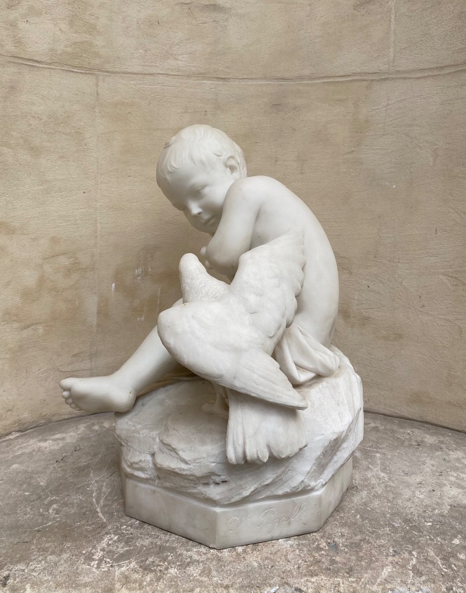 L’enfant Et L’oiseau, Marbre Jean-baptiste Pigalle (d’après)-photo-2