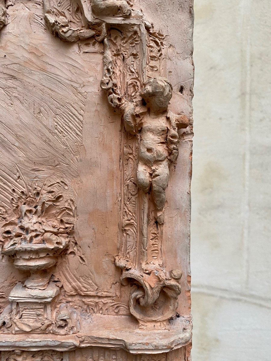 Maquette En Terre Cuite D’une Cheminée Et Son Trumeau, 19ème Siècle -photo-3