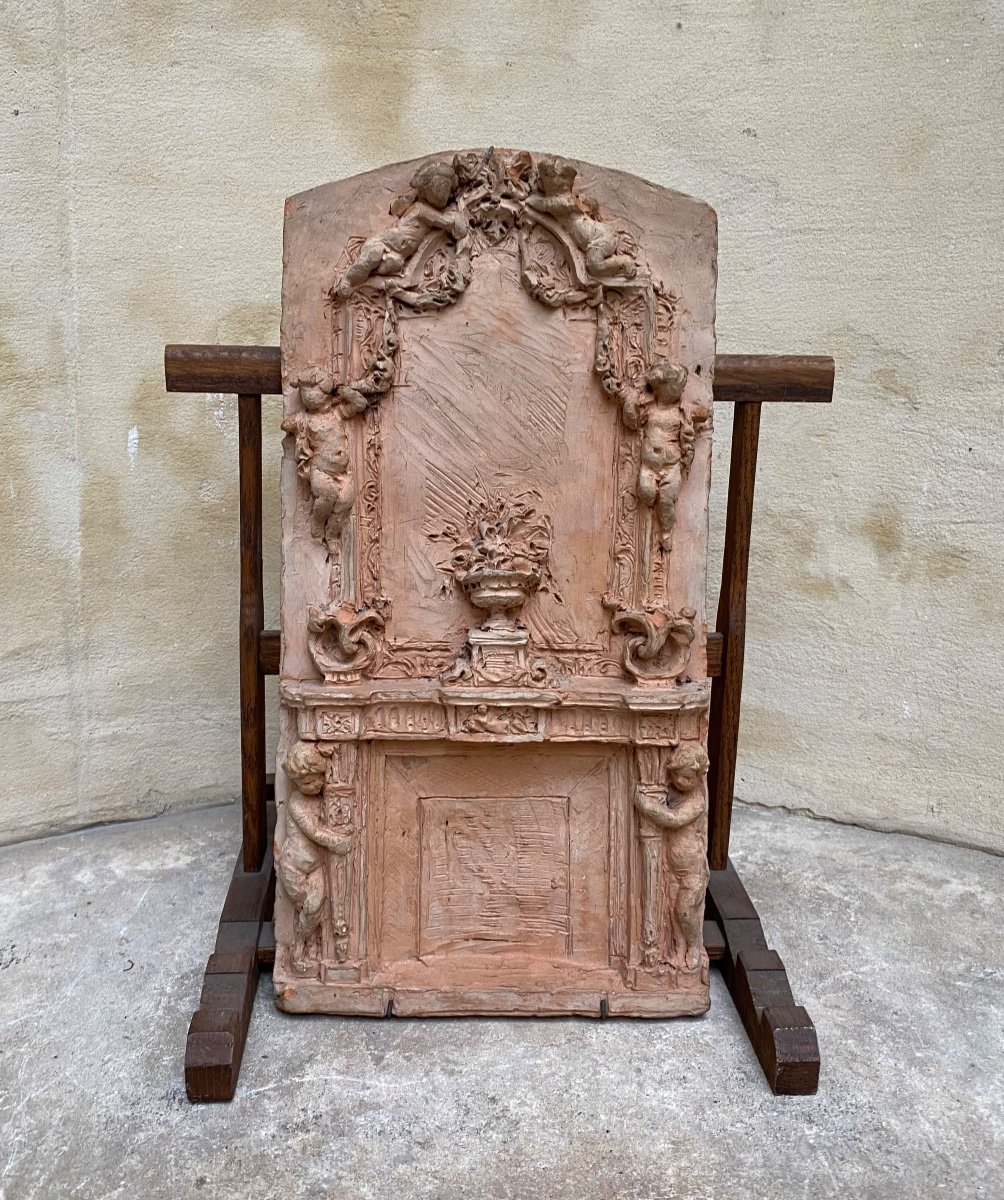 Maquette En Terre Cuite D’une Cheminée Et Son Trumeau, 19ème Siècle -photo-3