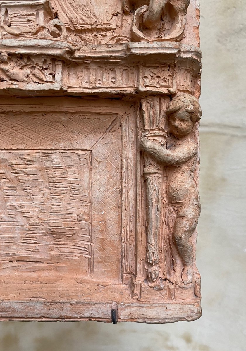 Maquette En Terre Cuite D’une Cheminée Et Son Trumeau, 19ème Siècle -photo-5