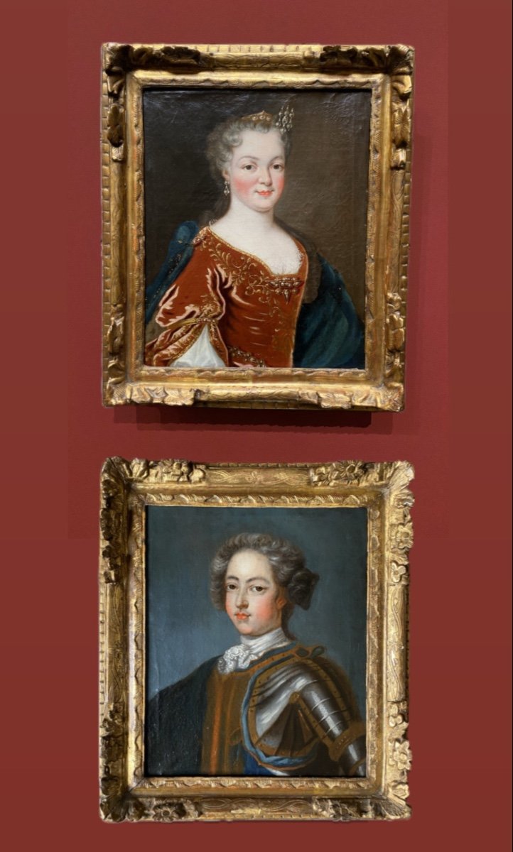 French Queen Marie Leszczynska And Louis XV, Pair Of Portraits After Van Loo