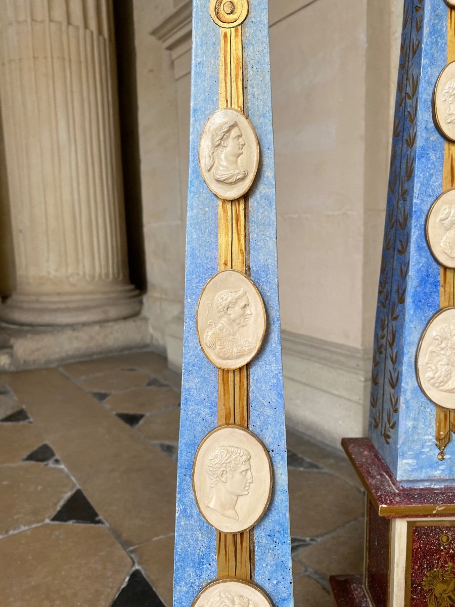 Pair Of Large Obelisks In Painted Wood-photo-1