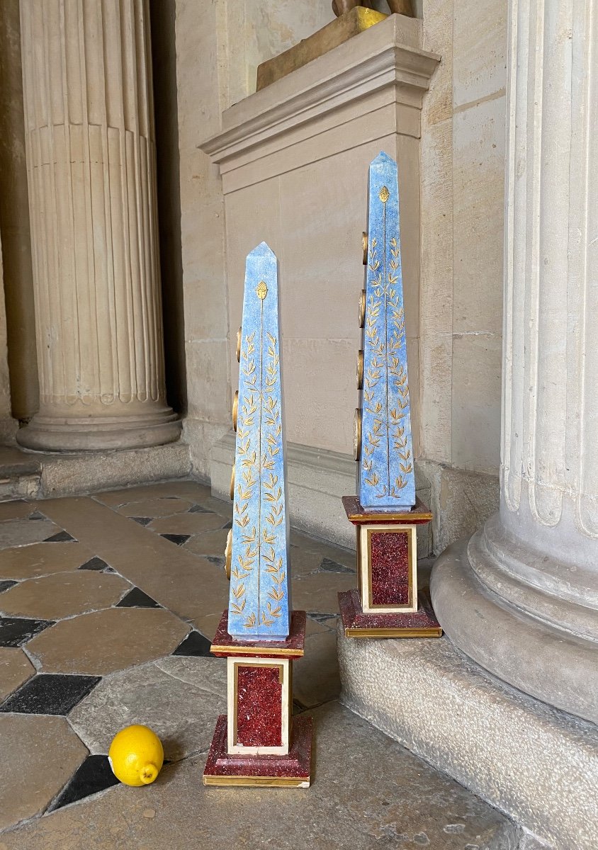 Pair Of Large Obelisks In Painted Wood-photo-4