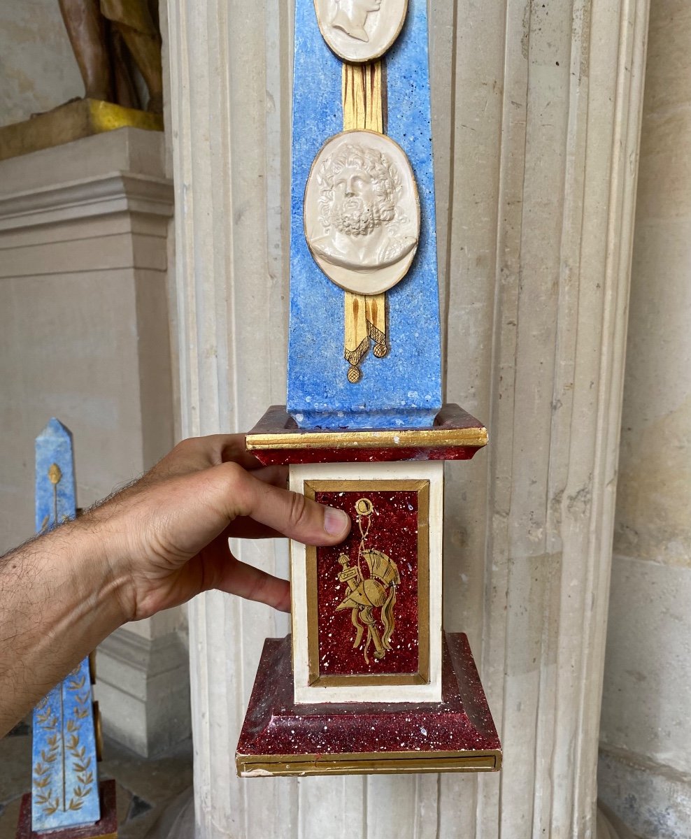 Pair Of Large Obelisks In Painted Wood-photo-6