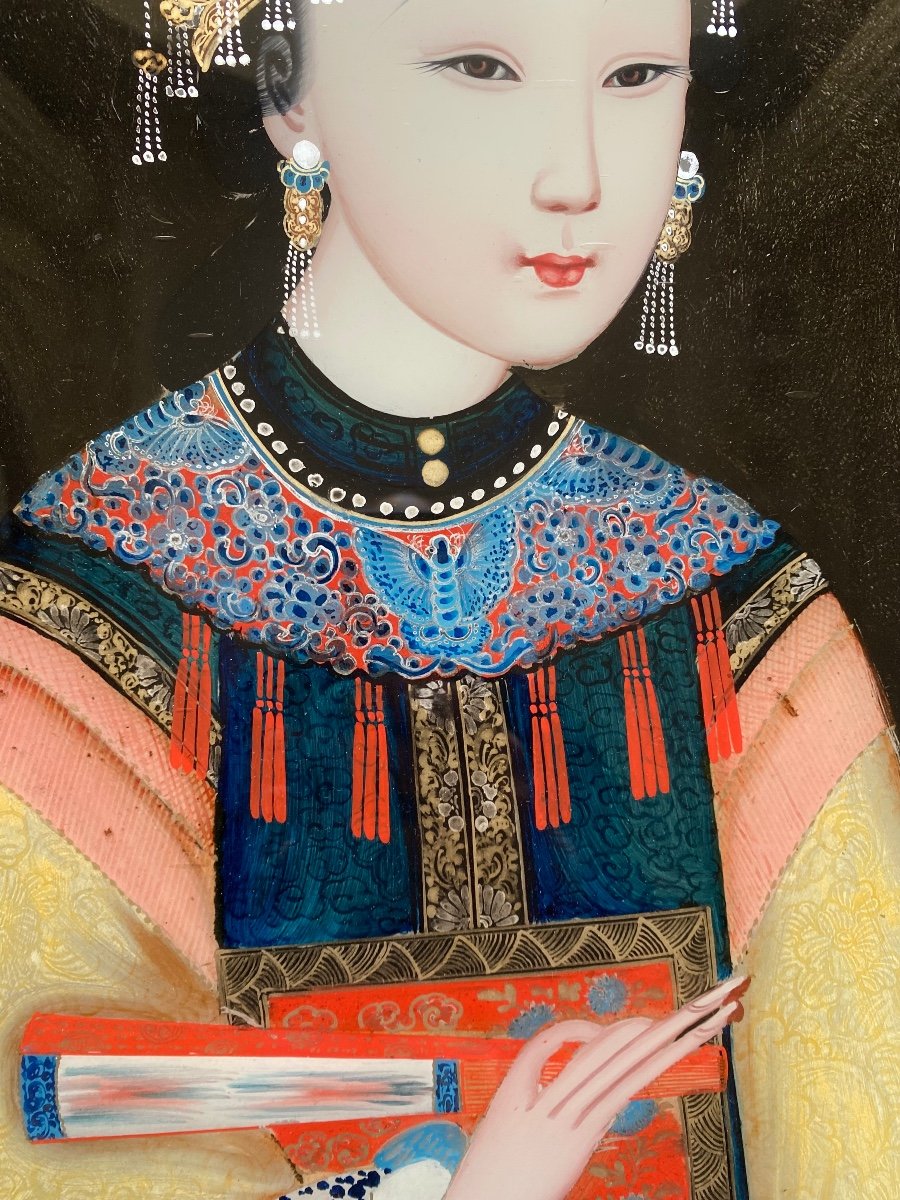 Portraits De Mandarins, Peintures Sous Verre 19ème Siècle -photo-3