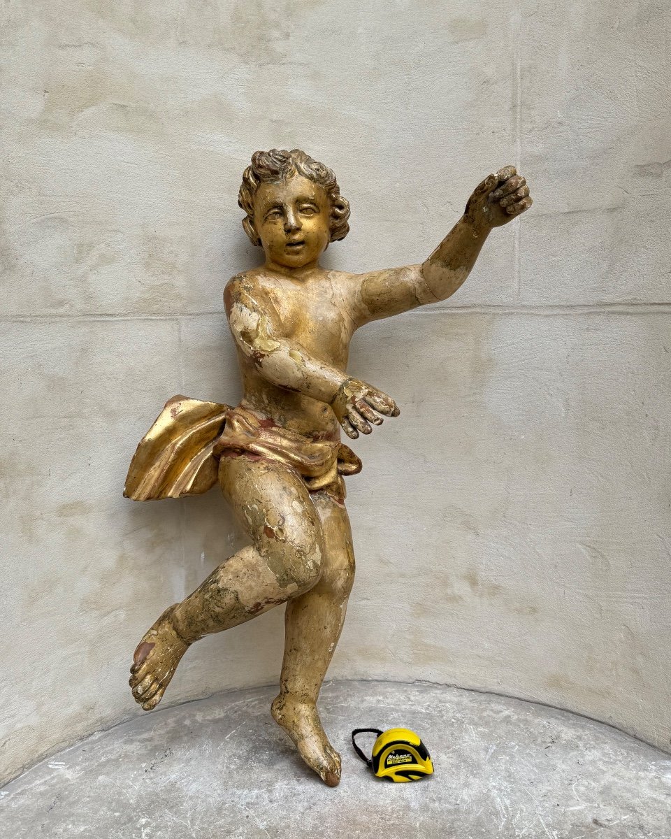 Pair Of Large Wooden Putti 18th Century -photo-3