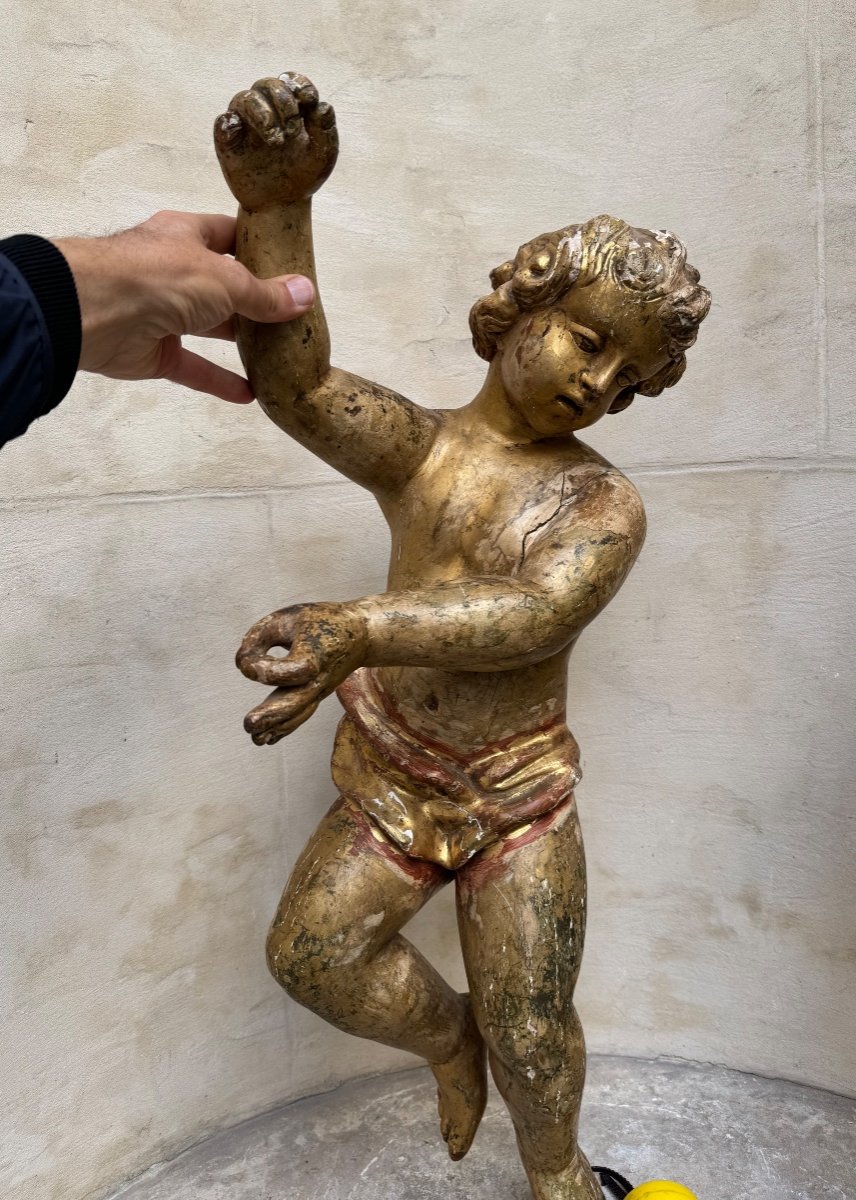 Pair Of Large Wooden Putti 18th Century -photo-1
