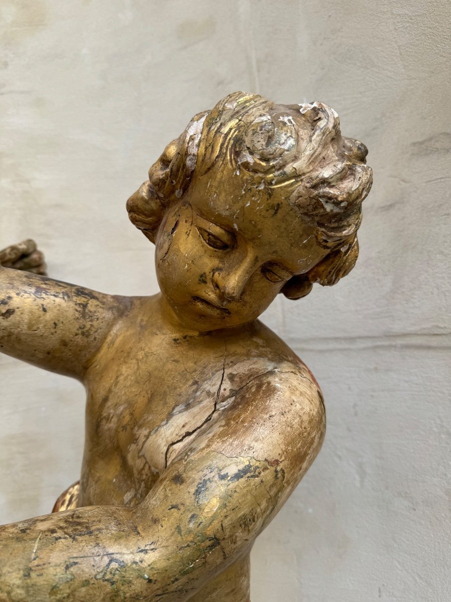 Pair Of Large Wooden Putti 18th Century -photo-3