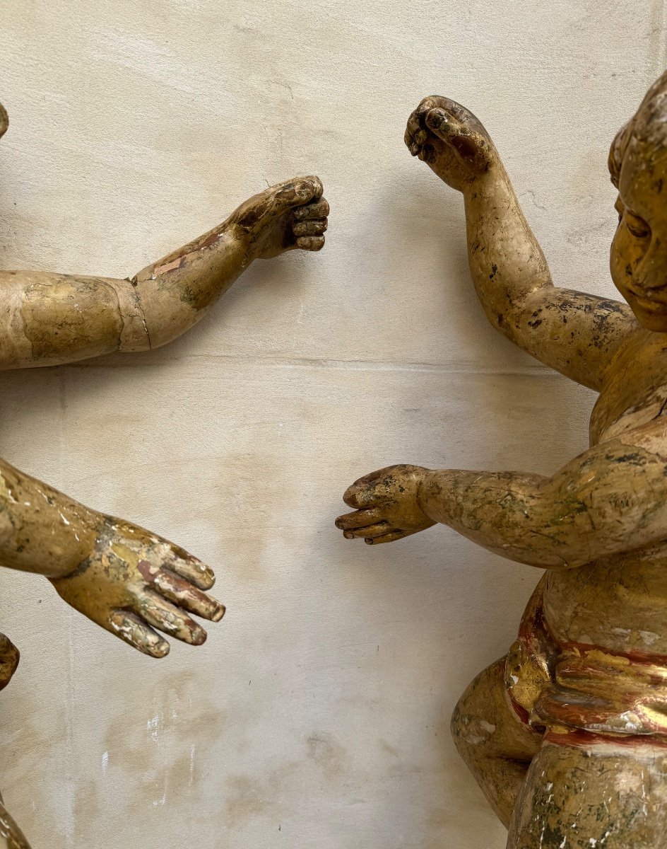 Pair Of Large Wooden Putti 18th Century -photo-5