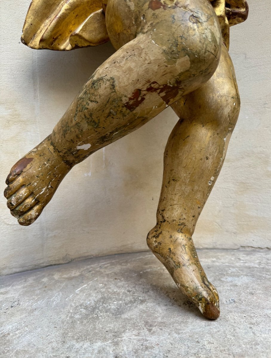 Pair Of Large Wooden Putti 18th Century -photo-6