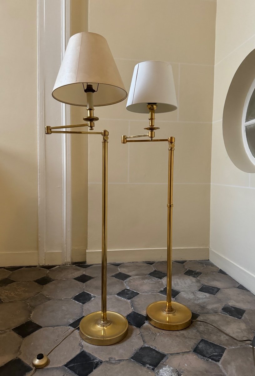 2 Reading Lights In Bronze And Gilded Brass From The 70s, Maison Baguès-photo-2