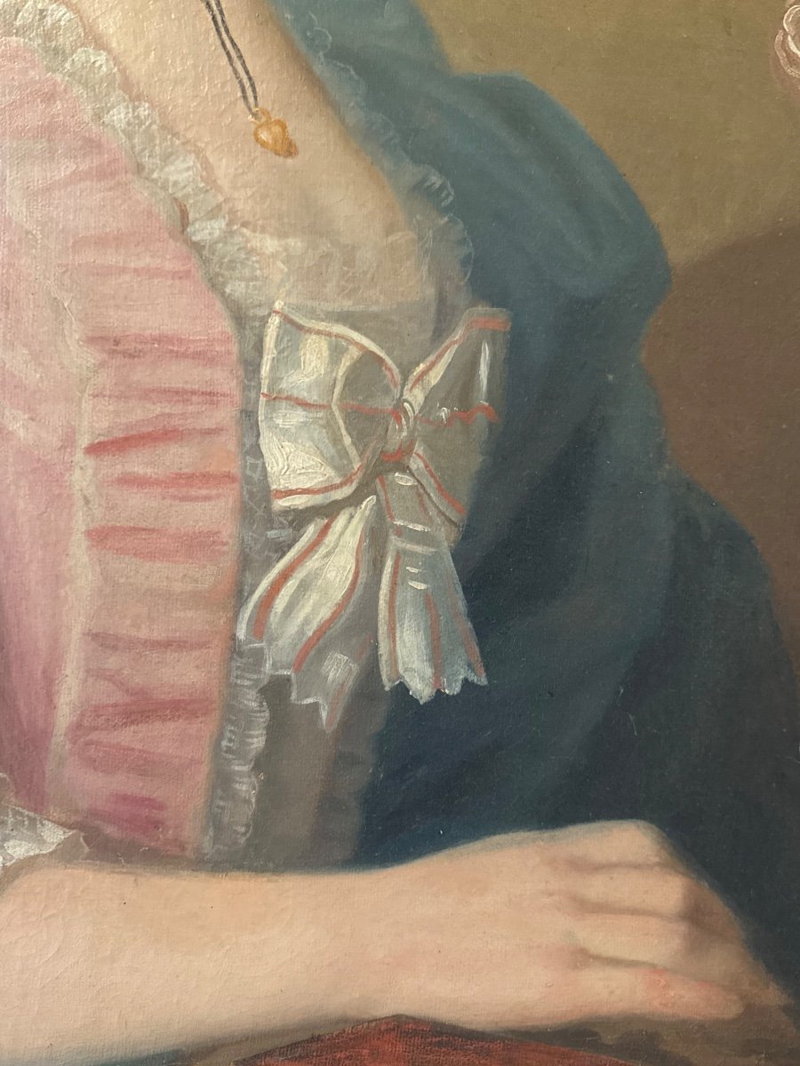 Portrait Of A Woman With A Vase Of Flowers, Mid 18th Century-photo-3