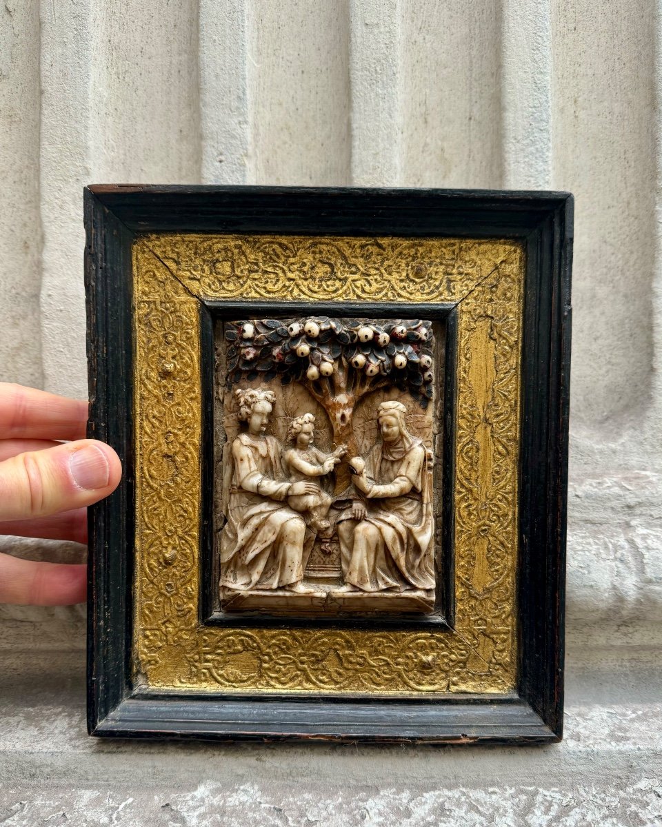 Saint Anne Trinitarian, Alabaster Of Malines Monogrammed 17th Century 