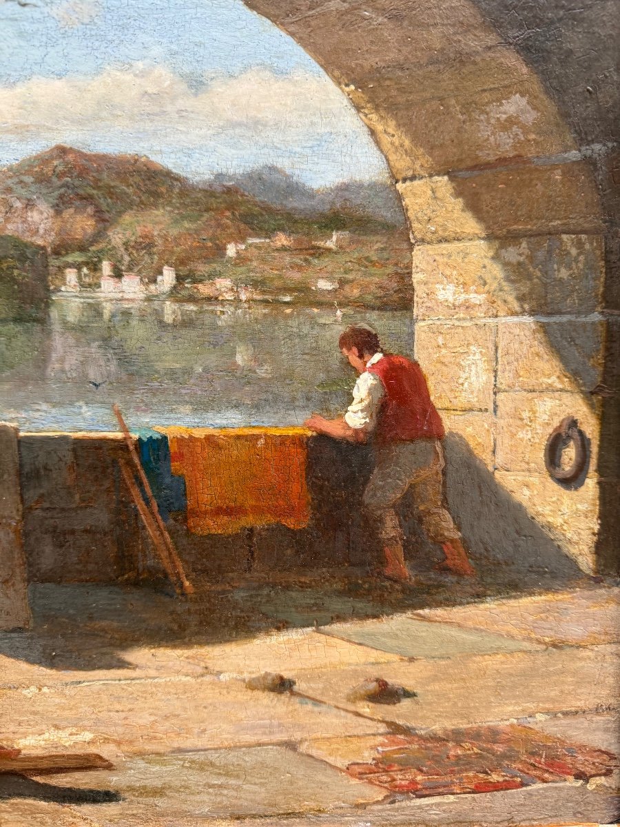 Pêcheurs Sous L’arche D’un Quai, Italie Vers 1830-photo-1