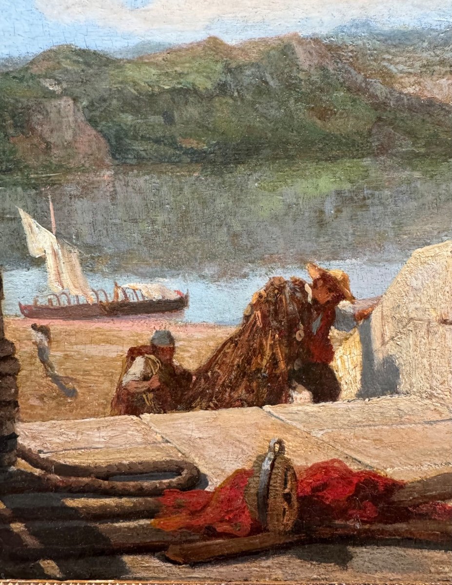 Pêcheurs Sous L’arche D’un Quai, Italie Vers 1830-photo-3