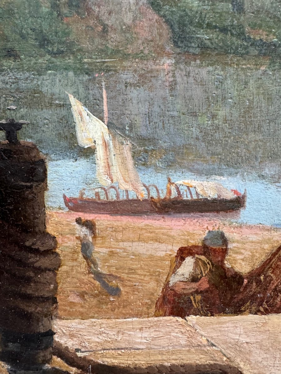Pêcheurs Sous L’arche D’un Quai, Italie Vers 1830-photo-4