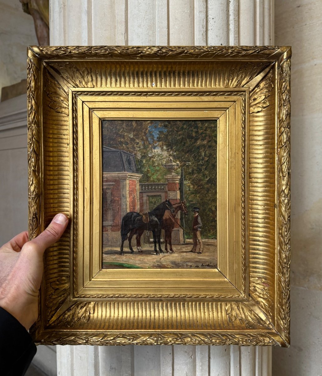Arabian Horses In Front Of A Property, By Auguste De Molins-photo-2