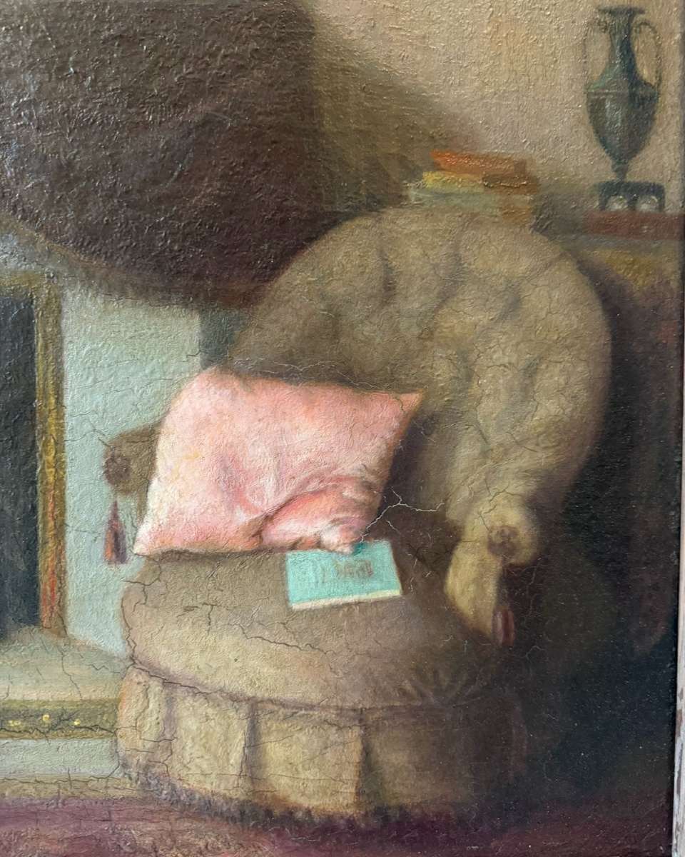 Le Fauteuil Au Coin Du Feu, Huile Sur Toile 19ème Siècle -photo-1