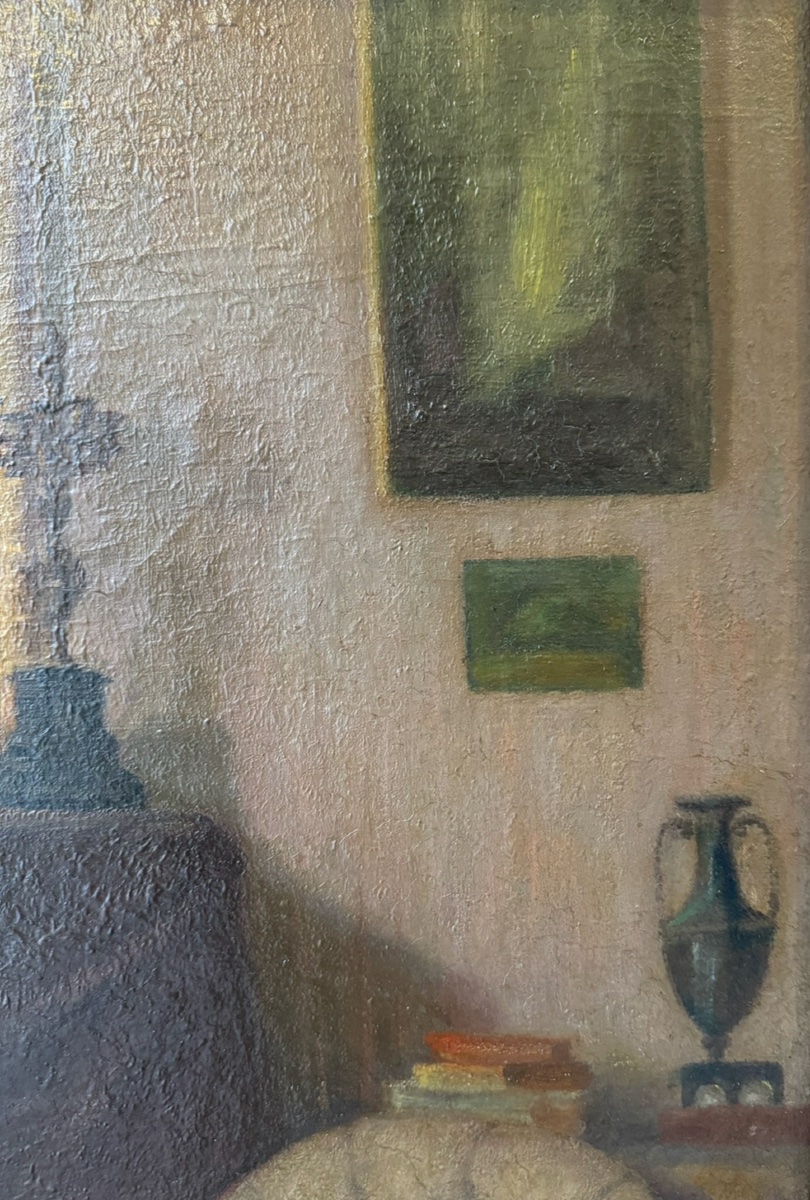 Le Fauteuil Au Coin Du Feu, Huile Sur Toile 19ème Siècle -photo-2