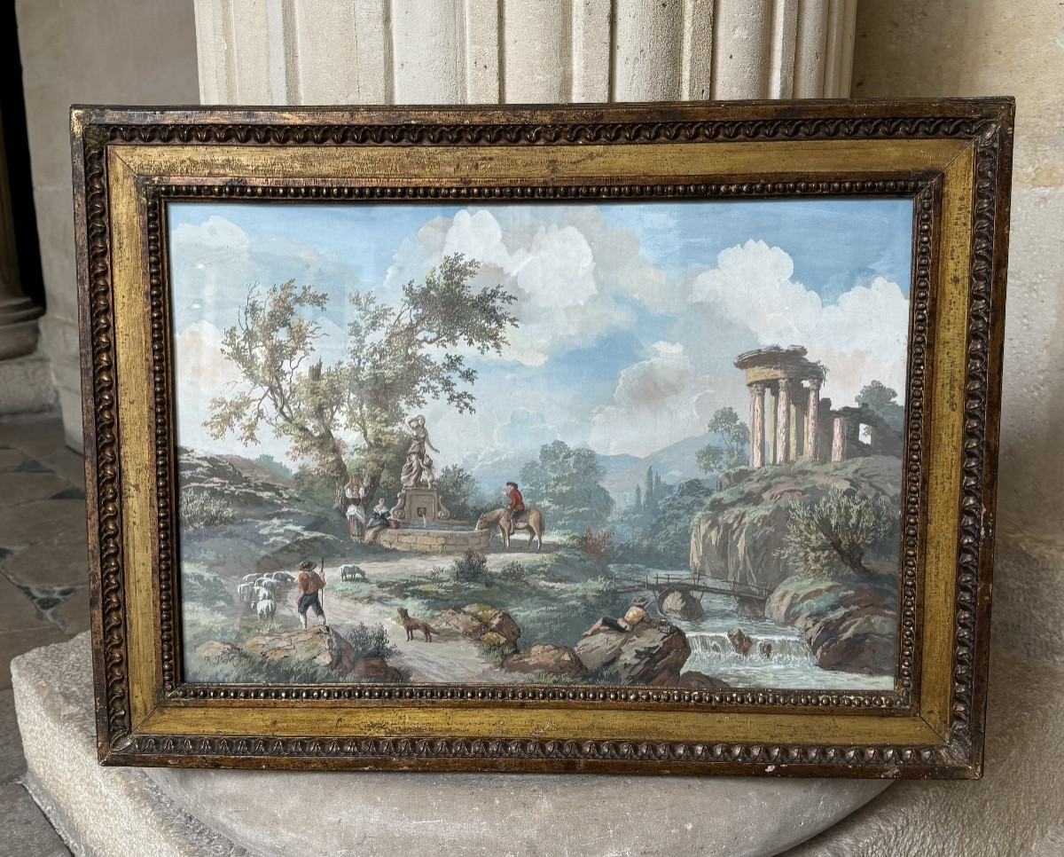 Pair Of Monogrammed Gouaches, End Of The 18th Century-photo-2
