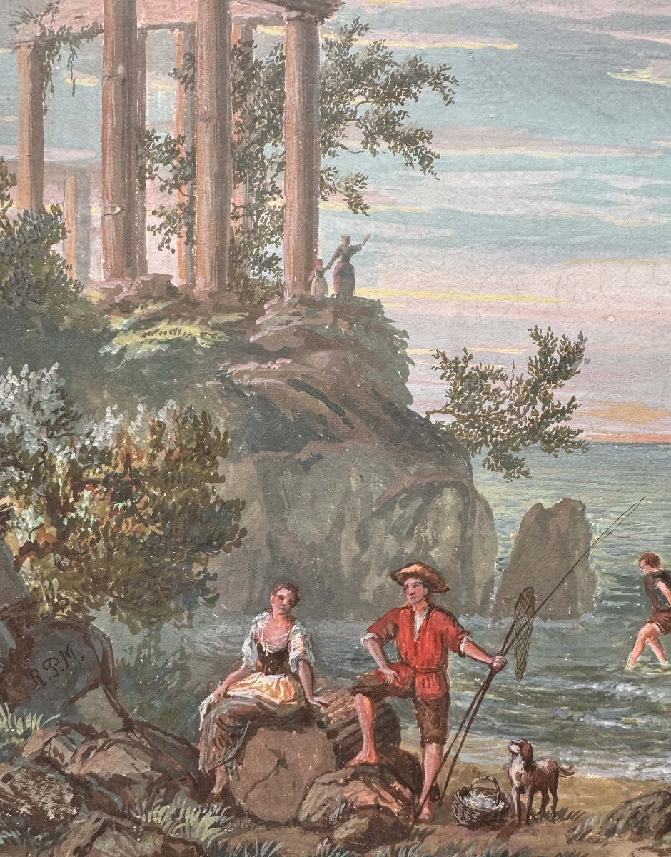 Pair Of Monogrammed Gouaches, End Of The 18th Century-photo-6