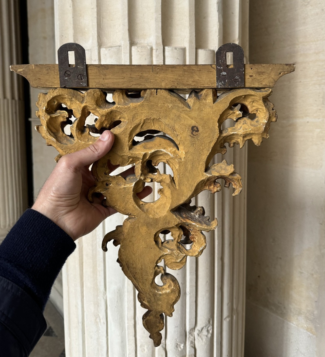 Pair Of Gilded Wood Wall Consoles-photo-5