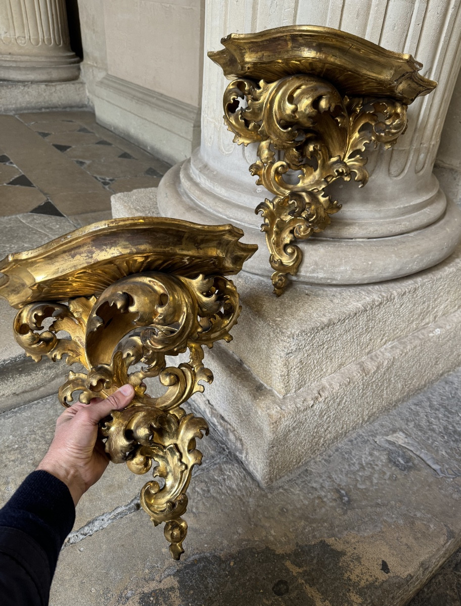 Pair Of Gilded Wood Wall Consoles