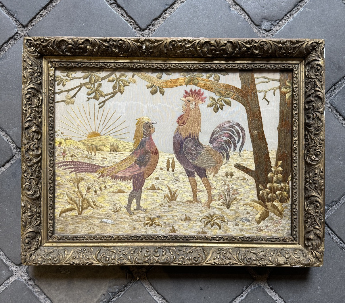 Chantecler, Embroidered Silk Painting 1910-photo-5